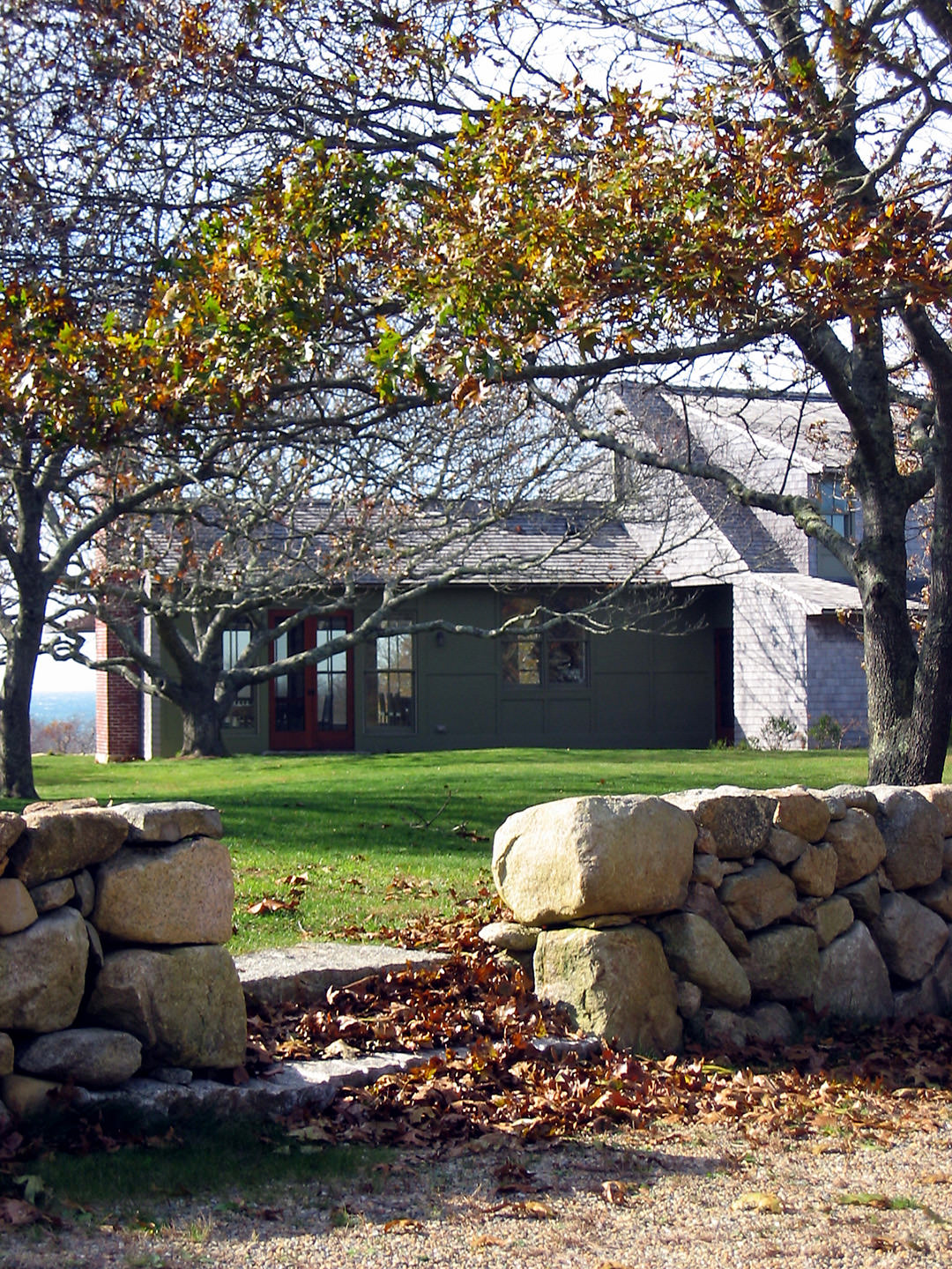 Stone retaining wall at home on Martha's Vineyard | Rodman Paul Architects